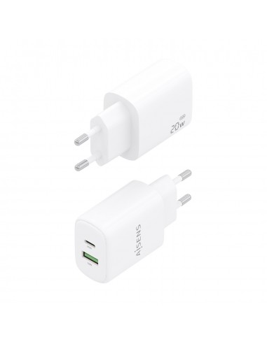 CARGADOR AISENS GAN 20W, 1XUSB-C PD3.0, 1XUSB-A QC3.0, BLANCO