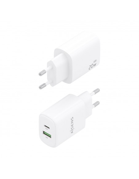 CARGADOR AISENS GAN 20W, 1XUSB-C PD3.0, 1XUSB-A QC3.0, BLANCO