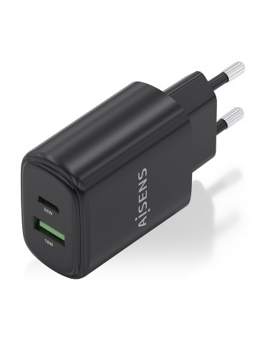 CARGADOR AISENS GAN 20W, 1XUSB-C PD3.0, 1XUSB-A QC3.0, NEGRO