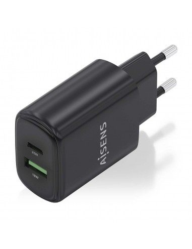 CARGADOR AISENS GAN 25W, 1XUSB-C PD3.0, 1XUSB-A QC3.0, NEGRO