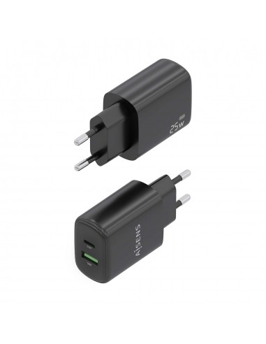 CARGADOR AISENS GAN 25W, 1XUSB-C PD3.0, 1XUSB-A QC3.0, NEGRO