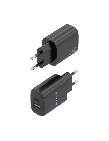 CARGADOR AISENS GAN 25W, 1XUSB-C PD3.0, 1XUSB-A QC3.0, NEGRO