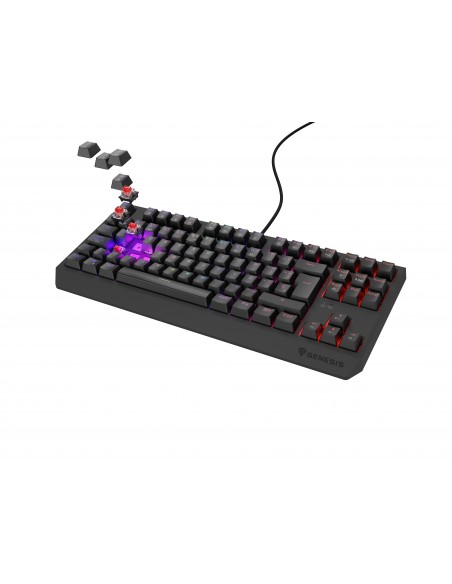 TECLADO GAMING GENESIS THOR230 TKL RGB MECANICO NEGRO SWITCH OUTEMUROJO HOT SWAP