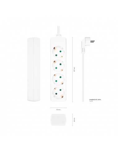 REGLETA AISENS BASE 4 TOMAS SIN INTERRUPTOR CABLE 3x1.5MM2 1.4M BLANCO