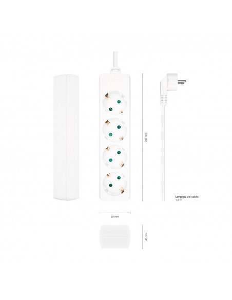 REGLETA AISENS BASE 4 TOMAS SIN INTERRUPTOR CABLE 3x1.5MM2 1.4M BLANCO