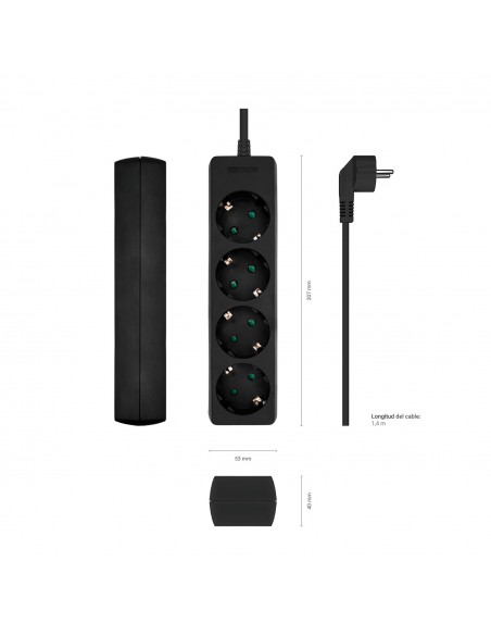 REGLETA AISENS BASE 4 TOMAS SIN INTERRUPTOR CABLE 3x1.5MM2 1.4M NEGRO