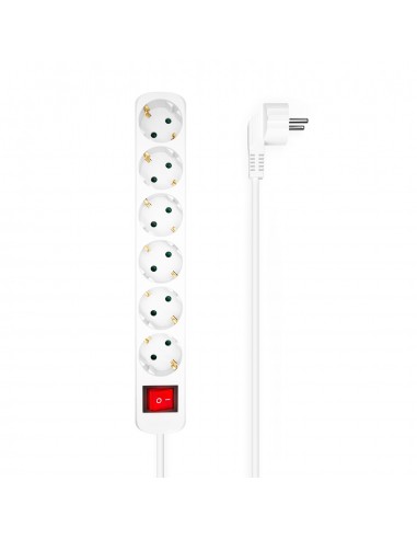 REGLETA AISENS BASE 6 TOMAS INTERRUPTOR CABLE 3x1.5MM2 1.4M BLANCO
