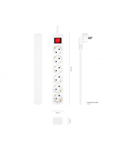 REGLETA AISENS BASE 6 TOMAS INTERRUPTOR CABLE 3x1.5MM2 1.4M BLANCO