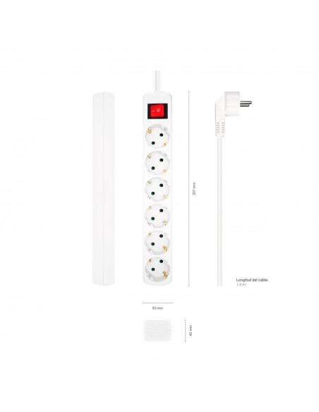 REGLETA AISENS BASE 6 TOMAS INTERRUPTOR CABLE 3x1.5MM2 1.4M BLANCO