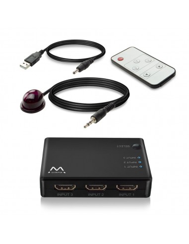 CONMUTADOR EWENT HDMI 3 PUERTOS 4K 30HZ  USB MANDO A DISTANCIA