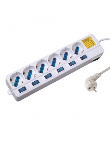 REGLETA EWENT 6 TOMAS SHUKO 16A CON INTERRUPTOR ON OFF 1.5M BLANCA