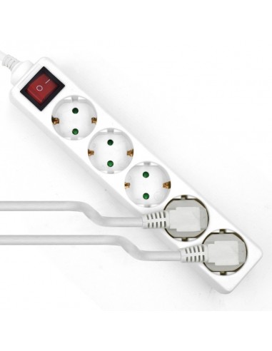 REGLETA EWENT 5 TOMAS SCHUKO 16A CON INTERRUPTOR BLANCA