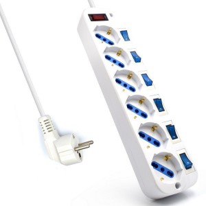 REGLETA EWENT 6 TOMAS SHUKO 16A CON INTERRUPTOR ON OFF 3M BLANCA