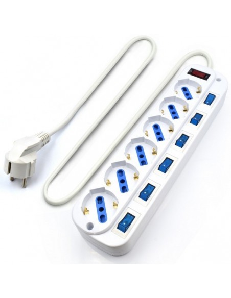 REGLETA EWENT 6 TOMAS SHUKO 16A CON INTERRUPTOR ON OFF 3M BLANCA