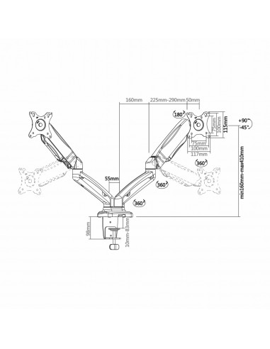 SOPORTE MONITOR AISENS CONTRAPESO GIRATORIO INCLINABLE 2 BRZ 9KG 13"-32" NEGRO