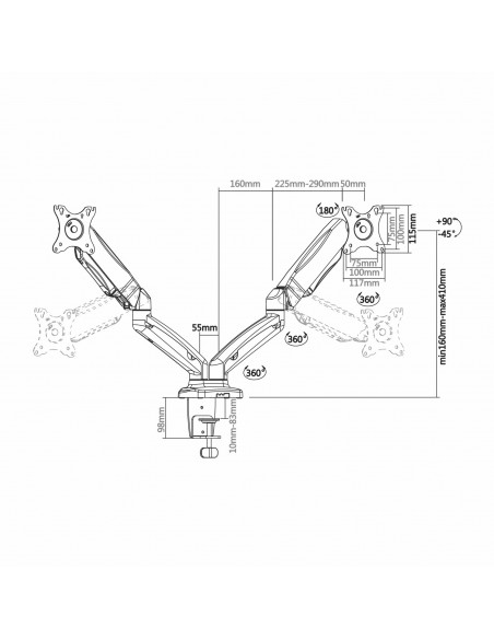 SOPORTE MONITOR AISENS CONTRAPESO GIRATORIO INCLINABLE 2 BRZ 9KG 13"-32" NEGRO