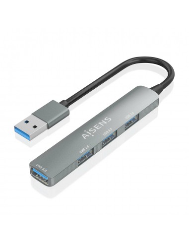 HUB AISENS USB 3.0 ALUMINIO 1XUSB3.0 A H 3XUSB2.0 A H GRIS 10CM