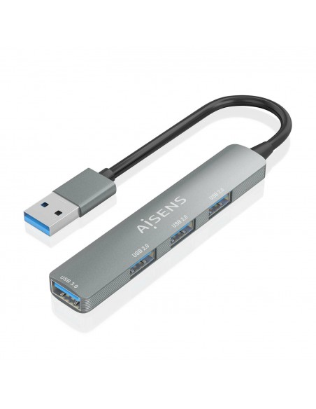 HUB AISENS USB 3.0 ALUMINIO 1XUSB3.0 A H 3XUSB2.0 A H GRIS 10CM