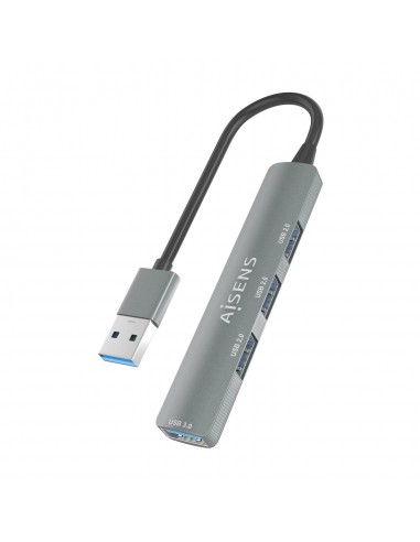 HUB AISENS USB 3.0 ALUMINIO 1XUSB3.0 A H 3XUSB2.0 A H GRIS 10CM