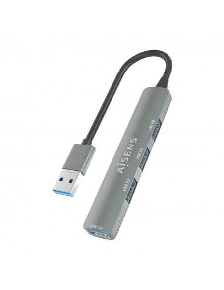 HUB AISENS USB 3.0 ALUMINIO 1XUSB3.0 A H 3XUSB2.0 A H GRIS 10CM