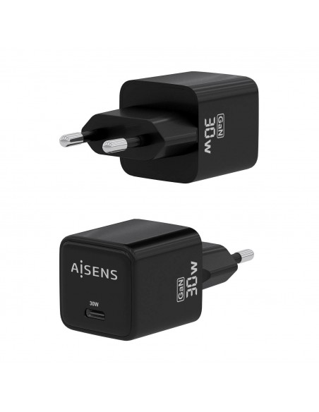 CARGADOR AISENS GAN 30W 1XUSB-C PD3.0 QC4.0 NEGRO