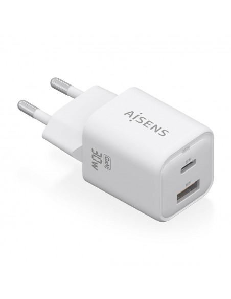 CARGADOR AISENS GAN 30W 1XUSB-C PD3.0 QC4.0 1XUSB-A QC3.0 BLANCO