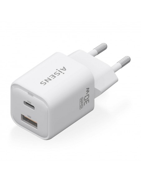 CARGADOR AISENS GAN 30W 1XUSB-C PD3.0 QC4.0 1XUSB-A QC3.0 BLANCO