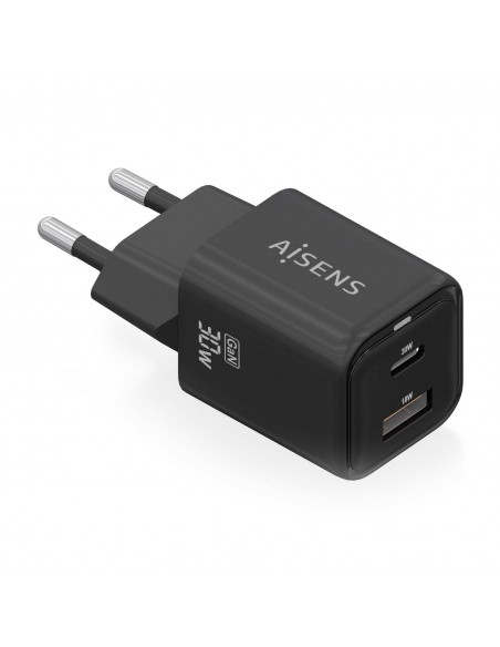 CARGADOR AISENS GAN 30W 1XUSB-C PD3.0 QC4.0 1XUSB-A QC3.0 NEGRO