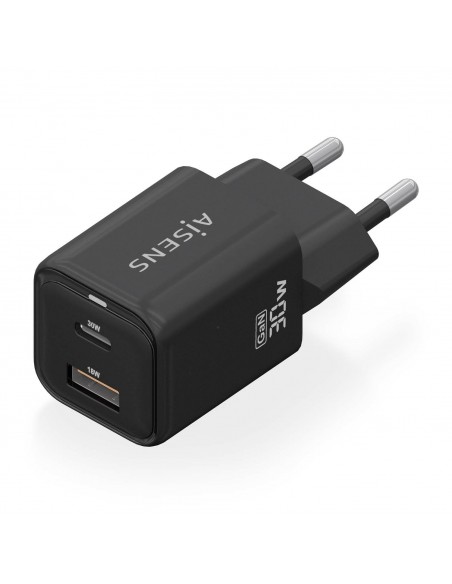CARGADOR AISENS GAN 30W 1XUSB-C PD3.0 QC4.0 1XUSB-A QC3.0 NEGRO