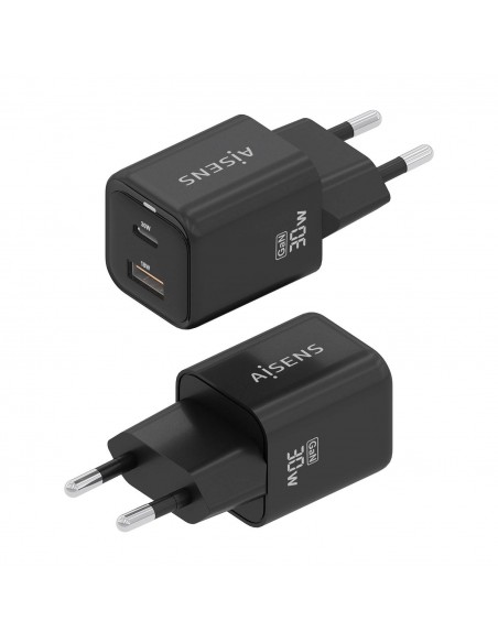 CARGADOR AISENS GAN 30W 1XUSB-C PD3.0 QC4.0 1XUSB-A QC3.0 NEGRO