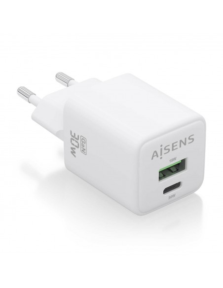 CARGADOR AISENS GAN 30W 1XUSB-C PD3.0 QC4.0 1XUSB-A QC3.0 BLANCO
