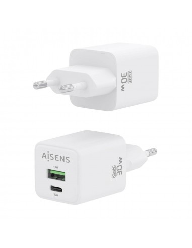 CARGADOR AISENS GAN 30W 1XUSB-C PD3.0 QC4.0 1XUSB-A QC3.0 BLANCO