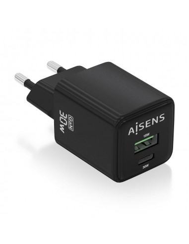 CARGADOR AISENS GAN 30W 1XUSB-C PD3.0 QC4.0 1XUSB-A QC3.0 NEGRO