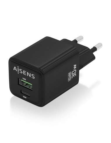 CARGADOR AISENS GAN 30W 1XUSB-C PD3.0 QC4.0 1XUSB-A QC3.0 NEGRO