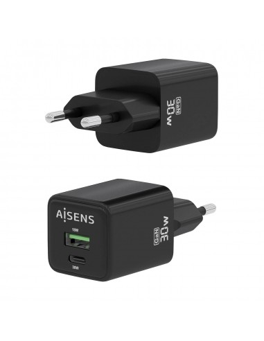 CARGADOR AISENS GAN 30W 1XUSB-C PD3.0 QC4.0 1XUSB-A QC3.0 NEGRO