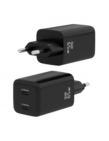 CARGADOR AISENS GAN 65W 2XUSB-C PD3.0 QC4.0 NEGRO