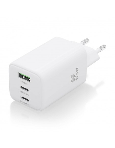CARGADOR AISENS GAN 65W 2XUSB-C PD3.0 QC4.0 1XUSB-A QC3.0 BLANCO