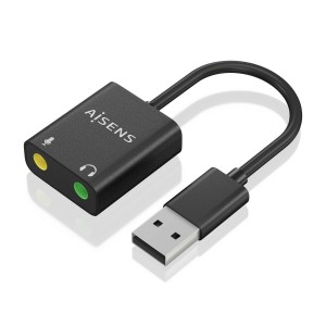 CONVERSOR AISENS USB-A A AUDIO 48KHZ USB-A M-2XJACK 3.5 H NEGRO 10CM