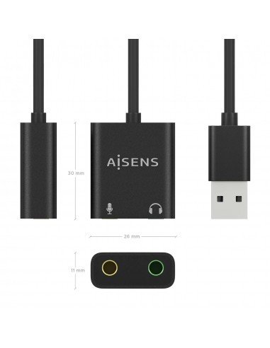 CONVERSOR AISENS USB-A A AUDIO 48KHZ USB-A M-2XJACK 3.5 H NEGRO 10CM