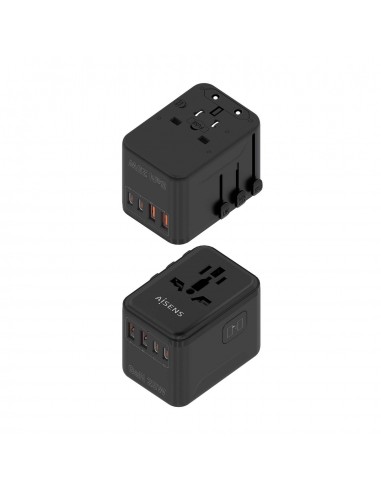 ADAPTADOR AISENS ENCHUFE UNIVERSAL VIAJE CARGADOR USB GAN 25W NEGRO
