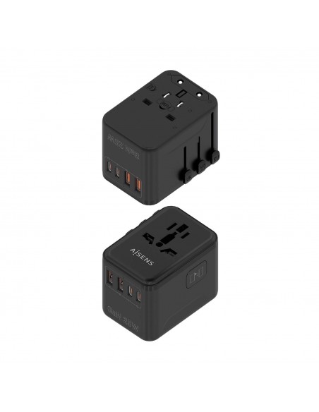 ADAPTADOR AISENS ENCHUFE UNIVERSAL VIAJE CARGADOR USB GAN 25W NEGRO