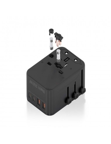 ADAPTADOR AISENS ENCHUFE UNIVERSAL VIAJE CARGADOR USB GAN 25W NEGRO