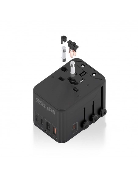 ADAPTADOR AISENS ENCHUFE UNIVERSAL VIAJE CARGADOR USB GAN 35W NEGRO
