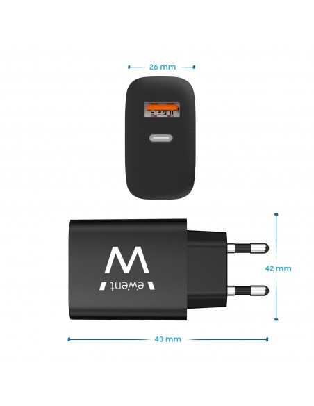 CARGADOR MOVIL EWENT RAPIDO USB-C y QC3.0 20W