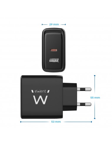 CARGADOR MOVIL RAPIDO EWENT 2PUERTOS (USB-C A) 65W