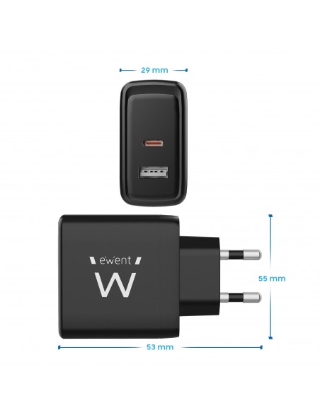 CARGADOR MOVIL RAPIDO EWENT 2PUERTOS (USB-C A) 65W