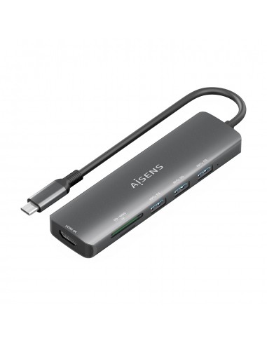 USB-C DOCK AISENS 6 EN 1 USB-C A 1XHDMI 3XUSB-A 1XSD 1XMICRO SD 15CM