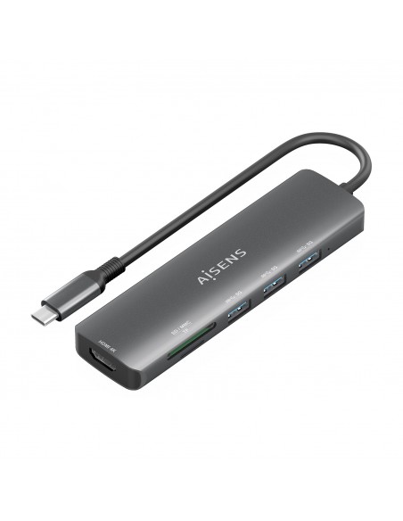 USB-C DOCK AISENS 6 EN 1 USB-C A 1XHDMI 3XUSB-A 1XSD 1XMICRO SD 15CM