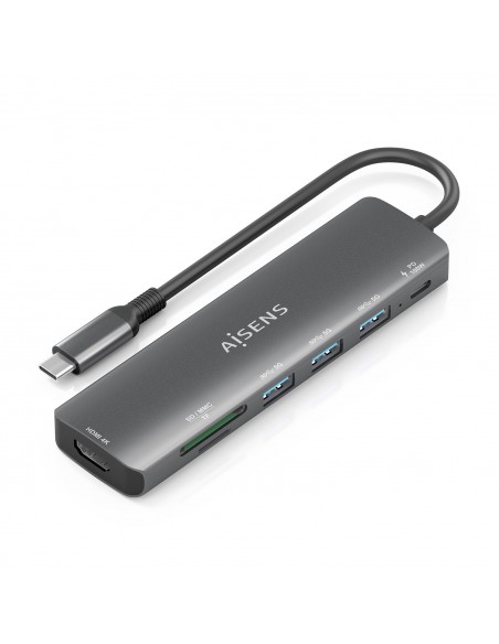 USB-C DOCK AISENS 7 EN 1 USB-C A HDMI 3XUSB-A USB-C PD 100W SD MICRO SD