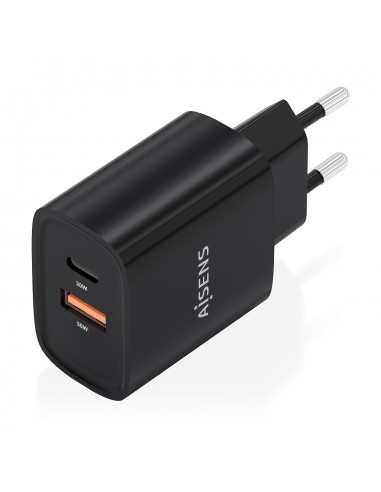 CARGADOR AISENS GAN 30W 1XUSB-C PD3.0 QC4.0 1XUSB-A QC3.0 NEGRO